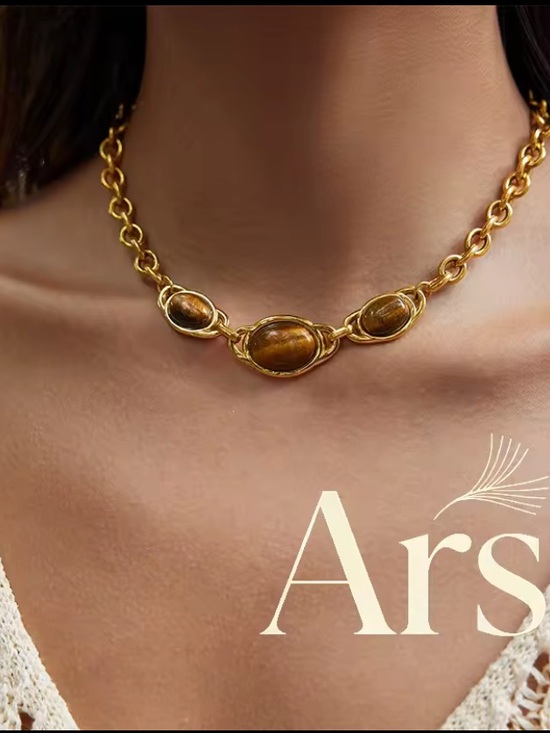 Jewelry - Gold Chain Necklace with Brown Gem Accents -